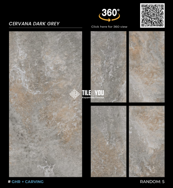 Керамограніт Italica | Плитка CERVANA DARK GREY GHR+CARVING 60 x 120 202874 фото