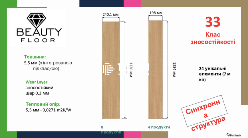 Виниловый пол Beauty Floor | SPC Vanilla Oak 33 I4F підкладка XPO 240,1x1220х5,5 202165 фото