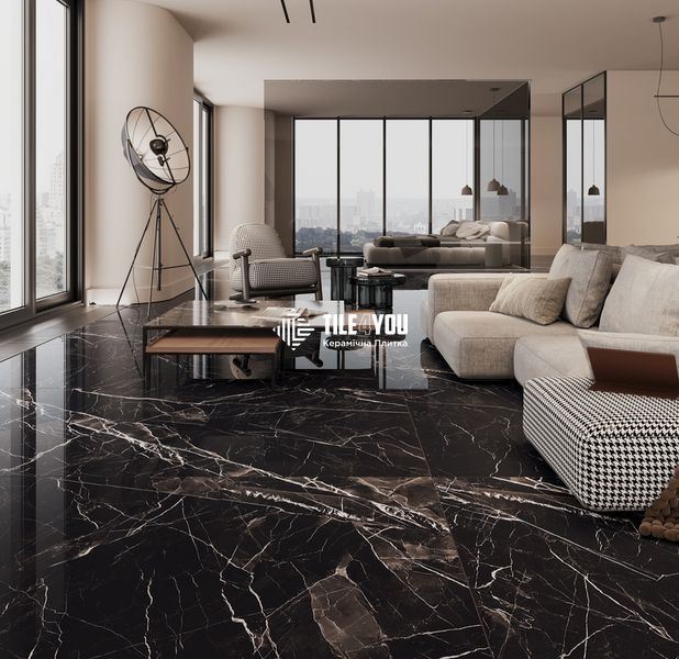Керамограніт Kutahya | Black Calacatta Cyristal Polish N 240 x120 208266 фото