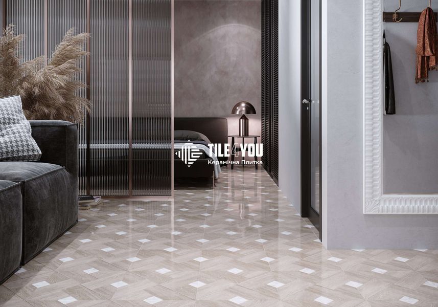 Керамограніт Golden Tile | Плитка Marmo Wood Cross 4VН800 темно-бежевий 400х400x7 202690 фото