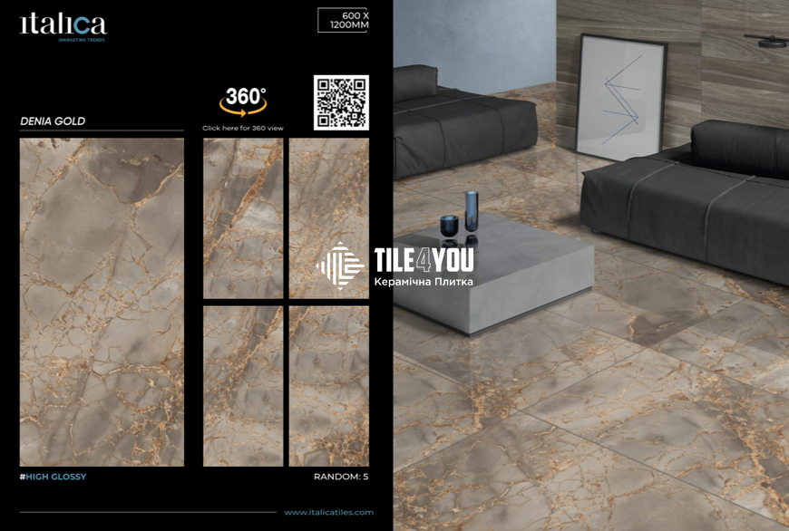 Керамограніт Italica | Denia Gold High Glossy 60x120 см 16047 фото