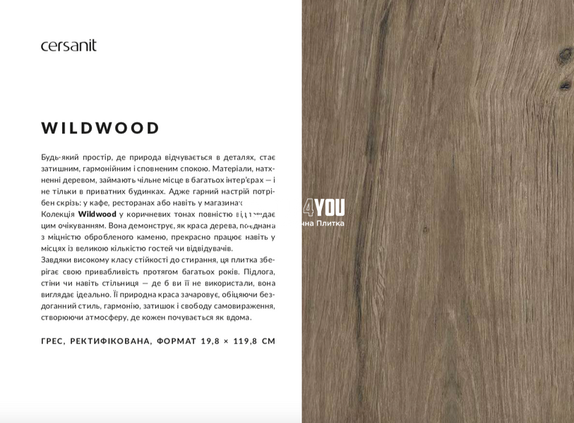 Плитка под дерево Cersanit | Wildwood Brown Mat Rect 19,8x119,8 G1 18726 фото