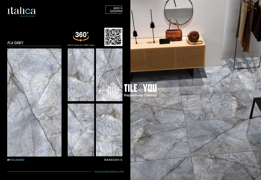 Керамограніт Italica | Fiji Grey Polished 60x120 см 16051 фото