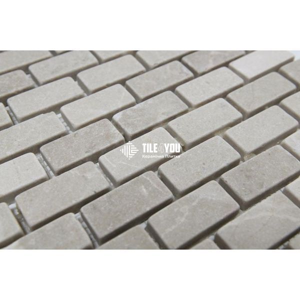 Мармурова мозаїка Vivacer № 02 BEIGE MARBLE MOSAIC TUMBLED BASKET BRICK 30.5х30.5 10637 фото