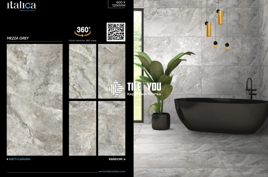 Керамограніт Italica | Mezza Grey Matt+Carving 60x120 17531 фото
